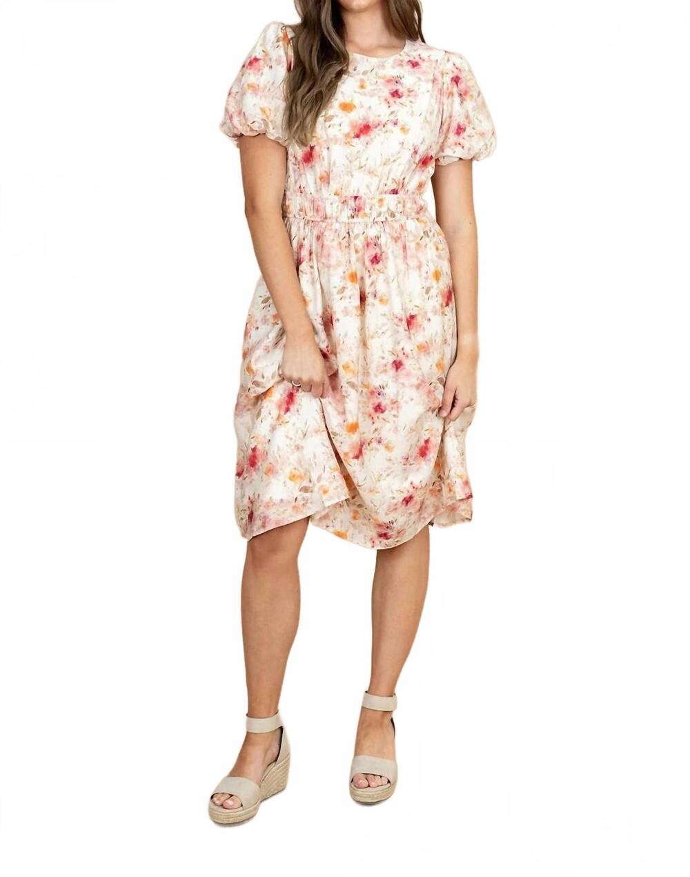 NEW TEA N ROSE kaley midi dress in blush/ivory